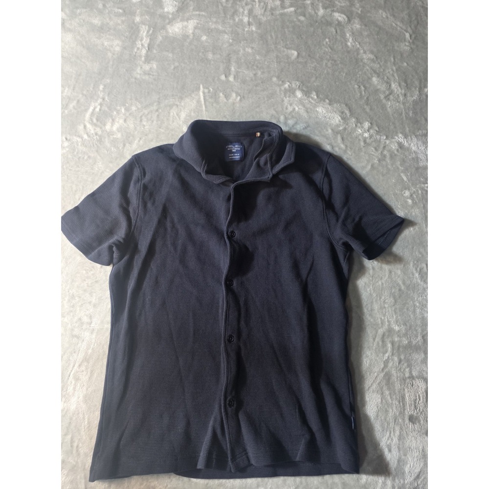 Steel & Jelly Men's Polo Shirt Medium Black Textured Waffle Knit Short Sleeve